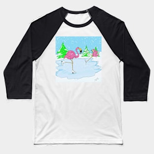 Flamingo Skaters Christmas Baseball T-Shirt